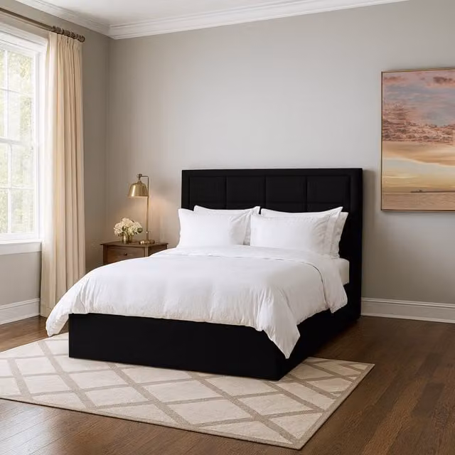 Desire Deco Arko Upholstered Storage Bed in Black, W/D/H: 200 x 200 cm