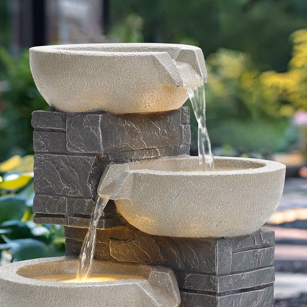 Charles Bentley 4 Tier Cascading Mains Water Feature in Grey – 4