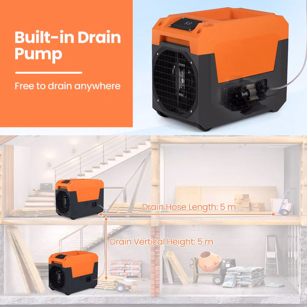 Costway Commercial Industrial Dehumidifier with Pump, 60L/Day, Orange – 5