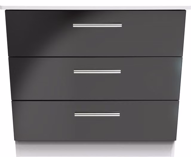 Knightsbridge Ready Assembled 3 Drawer Chest in Black Gloss and White Matt