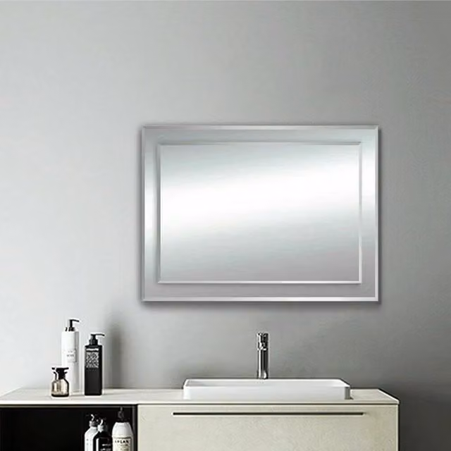 Biznest Double Layer Rectangular Wall Mounted Bathroom Mirror in Silver