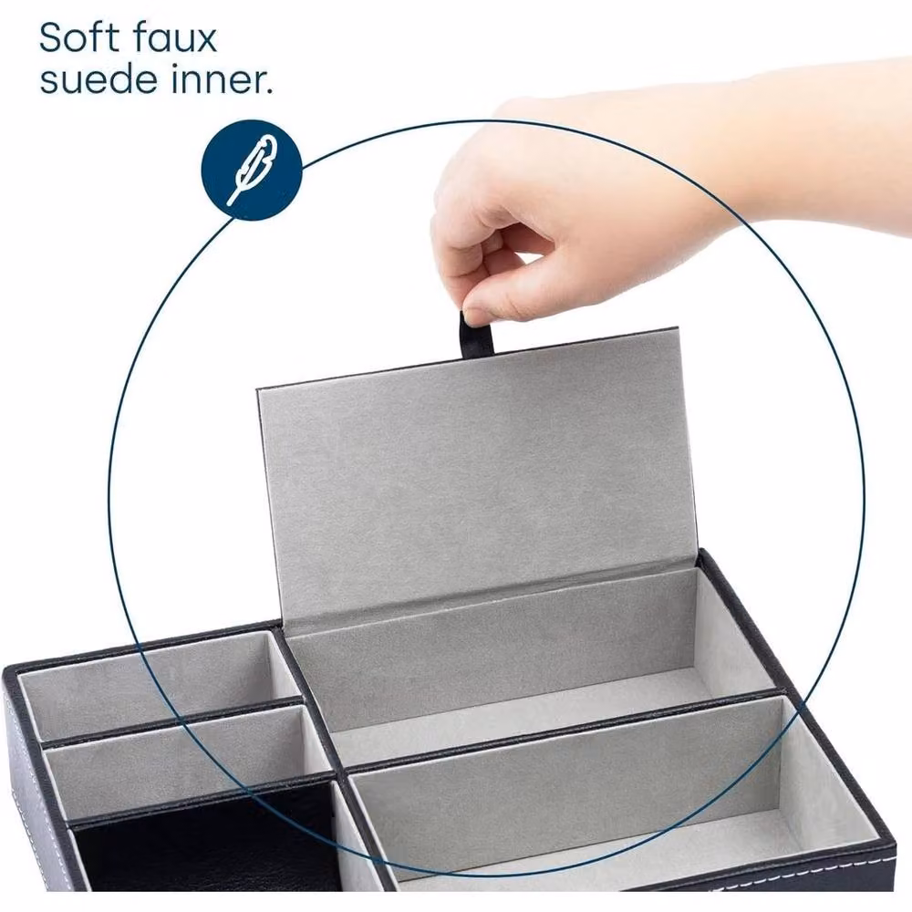 EONLION Black Fabric Valet Organiser Tray with Lid, Width: 50 cm – 5