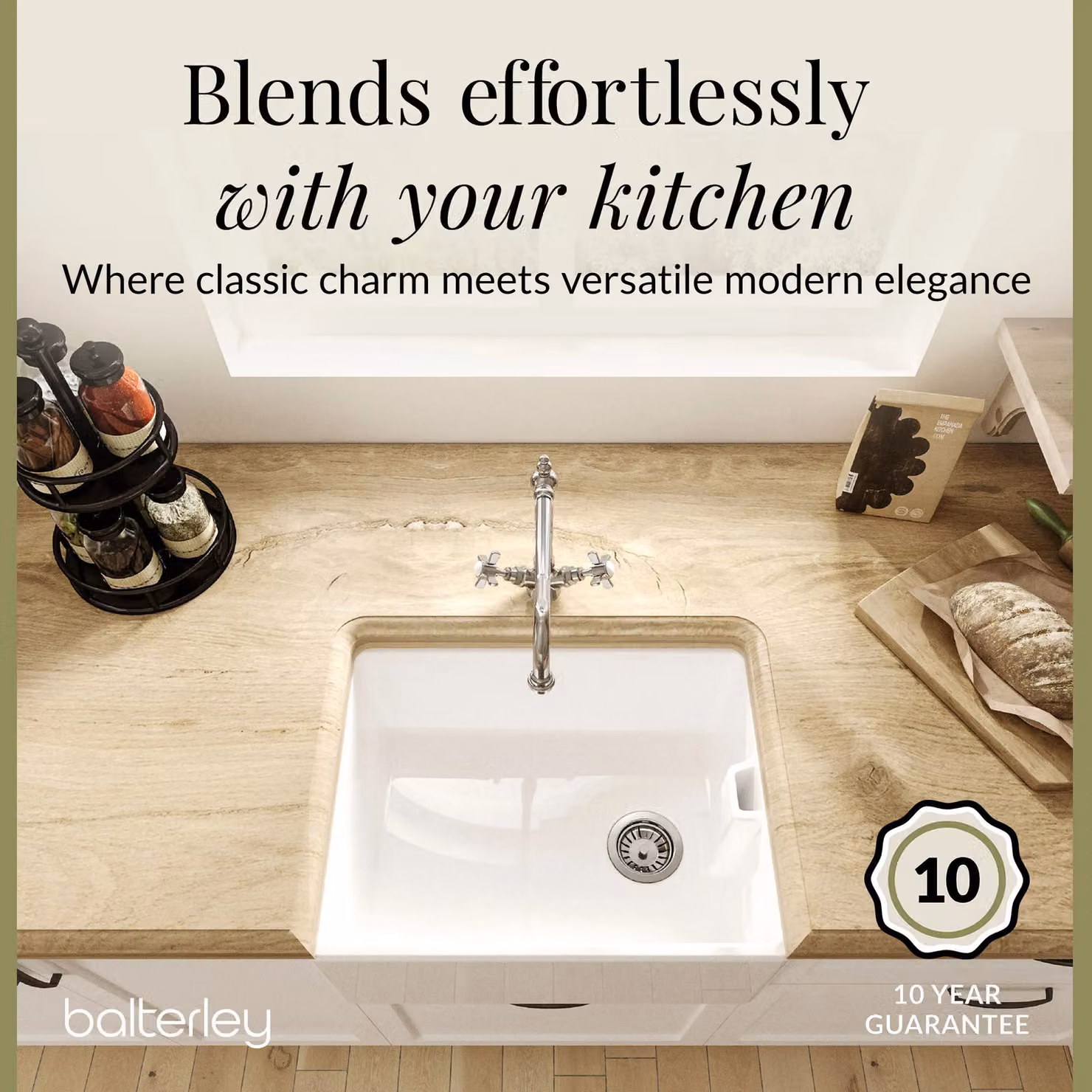 Balterley White Matt Ceramic Belfast Sink with Pop Up Waste and Mixer Tap – 2