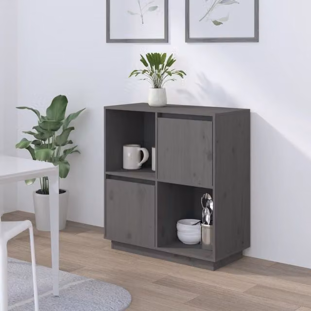 Berkfield Home Grey Rustic Solid Wood Pine Sideboard W/D/H: 74 x 35 x 80 cm