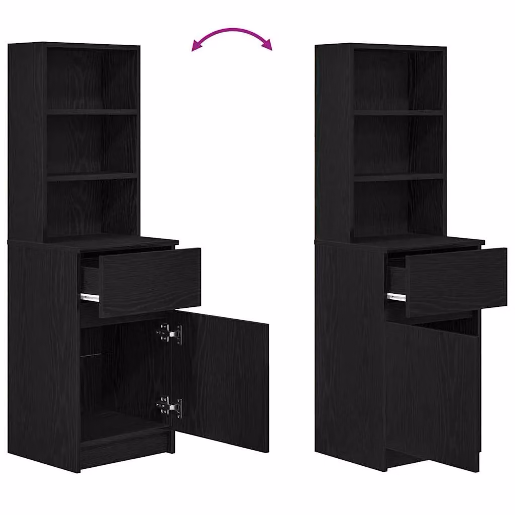 Berkfield Home Black Bedside Cabinet with Hinged Doors and Internal Shelves, W/D/H: 39 x 35 x 125 cm – 3