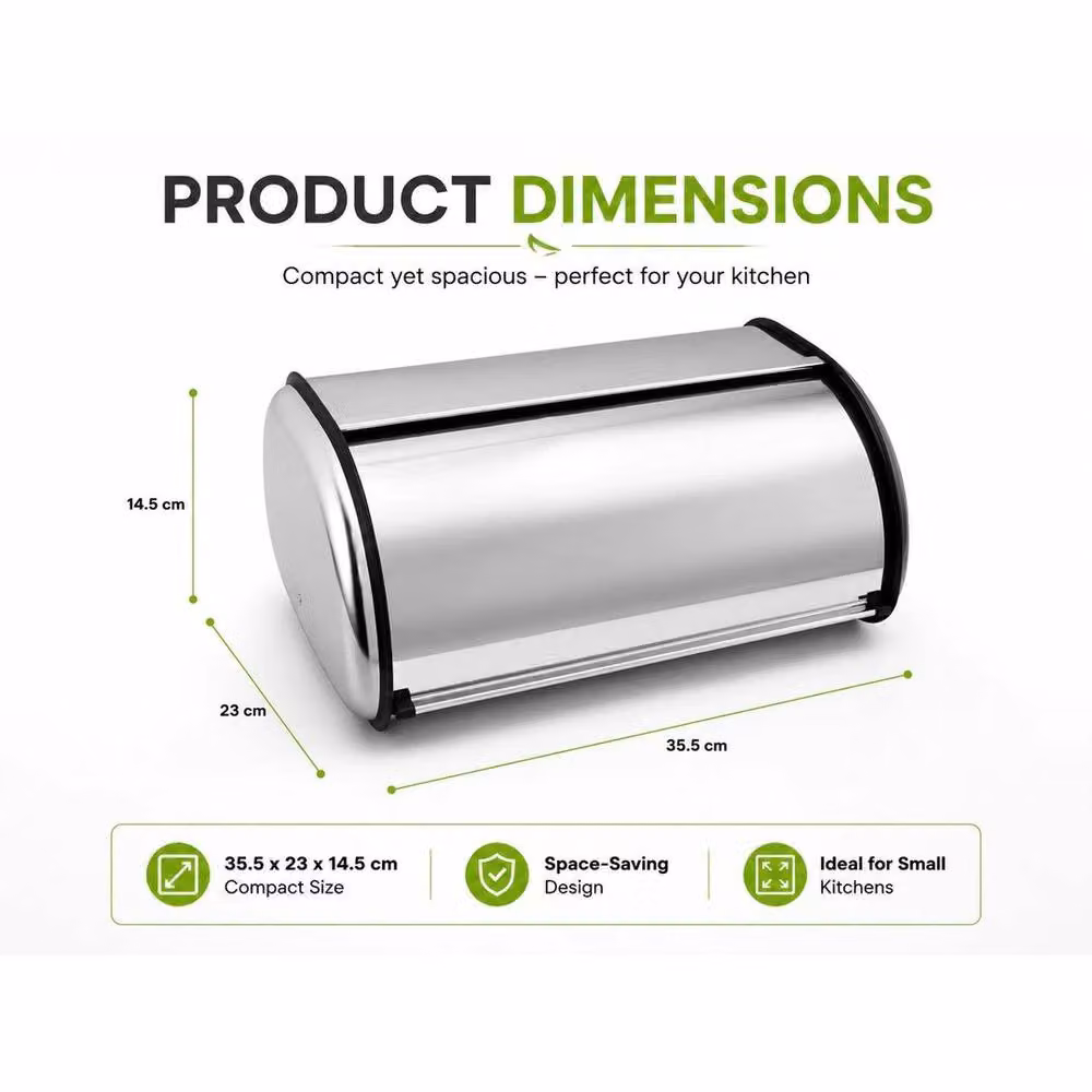 FORGEVIO Stainless Steel Roll Top Bread Bin in Silver – 2