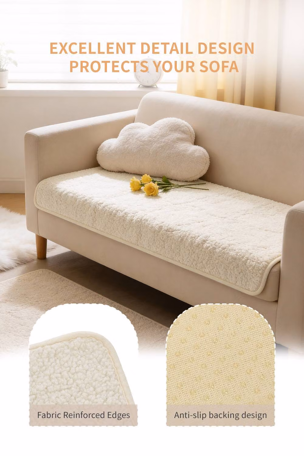 Garden Sanctuary Non-Slip Fleece Sofa Cover in Beige – 3