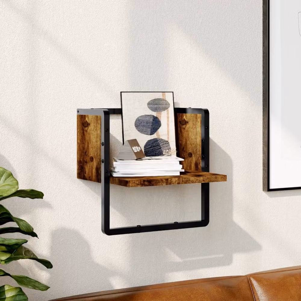 Berkfield Home Wall Shelf with Bar in Smoked Oak Brown, W/D/H: 30 x 25 x 30 cm – 2