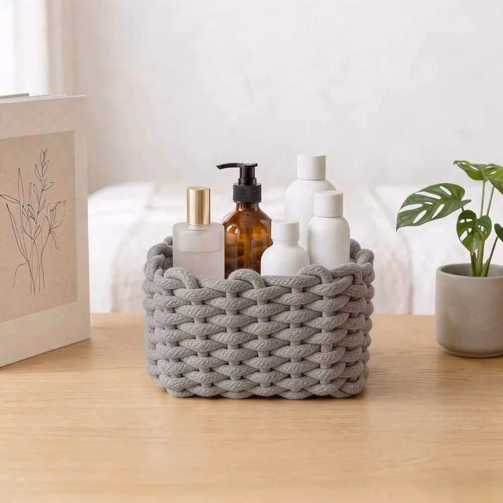 Kelvenix Grey Woven Cotton Rope Storage Basket with Handles – 2