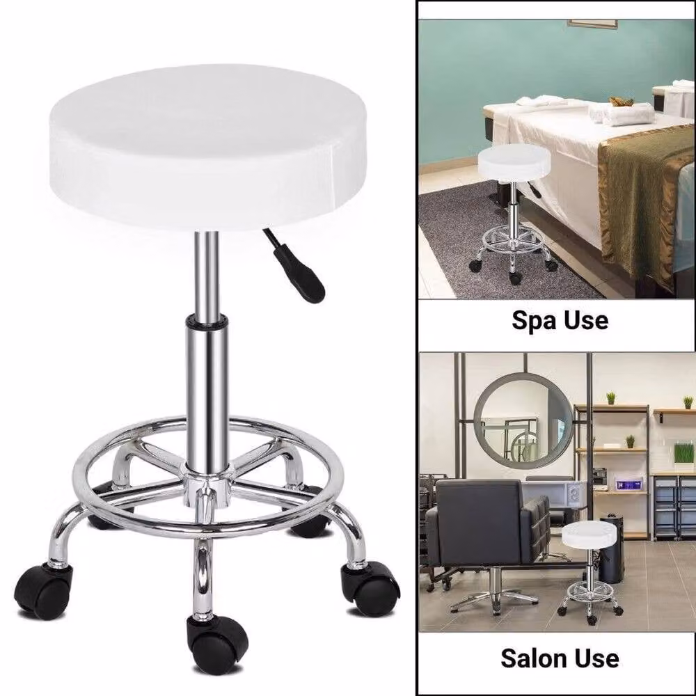 EONLION Adjustable White Salon Chair with Castors and 360 Degree Swivel – 2