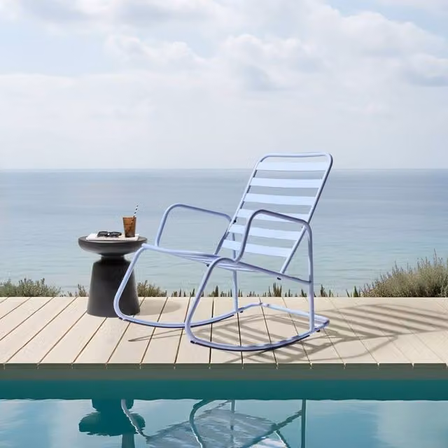 Wyld and Coco Light Blue Aluminium Slatted Rocking Chair – 1