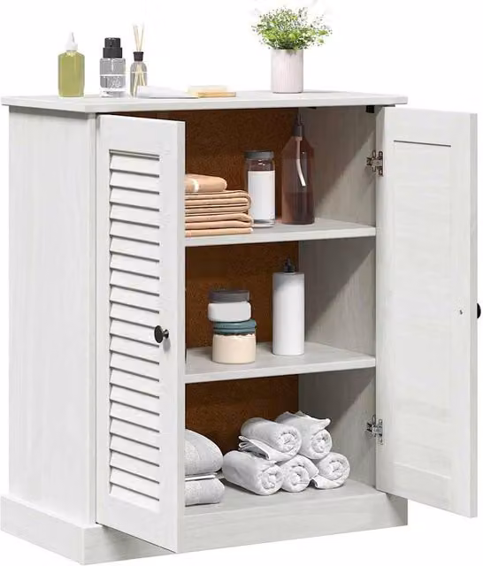 Berkfield Home White Solid Pine Wood Bathroom Cabinet with Storage, W/D/H: 34.0 x 67.5 x 80.0 cm – 1