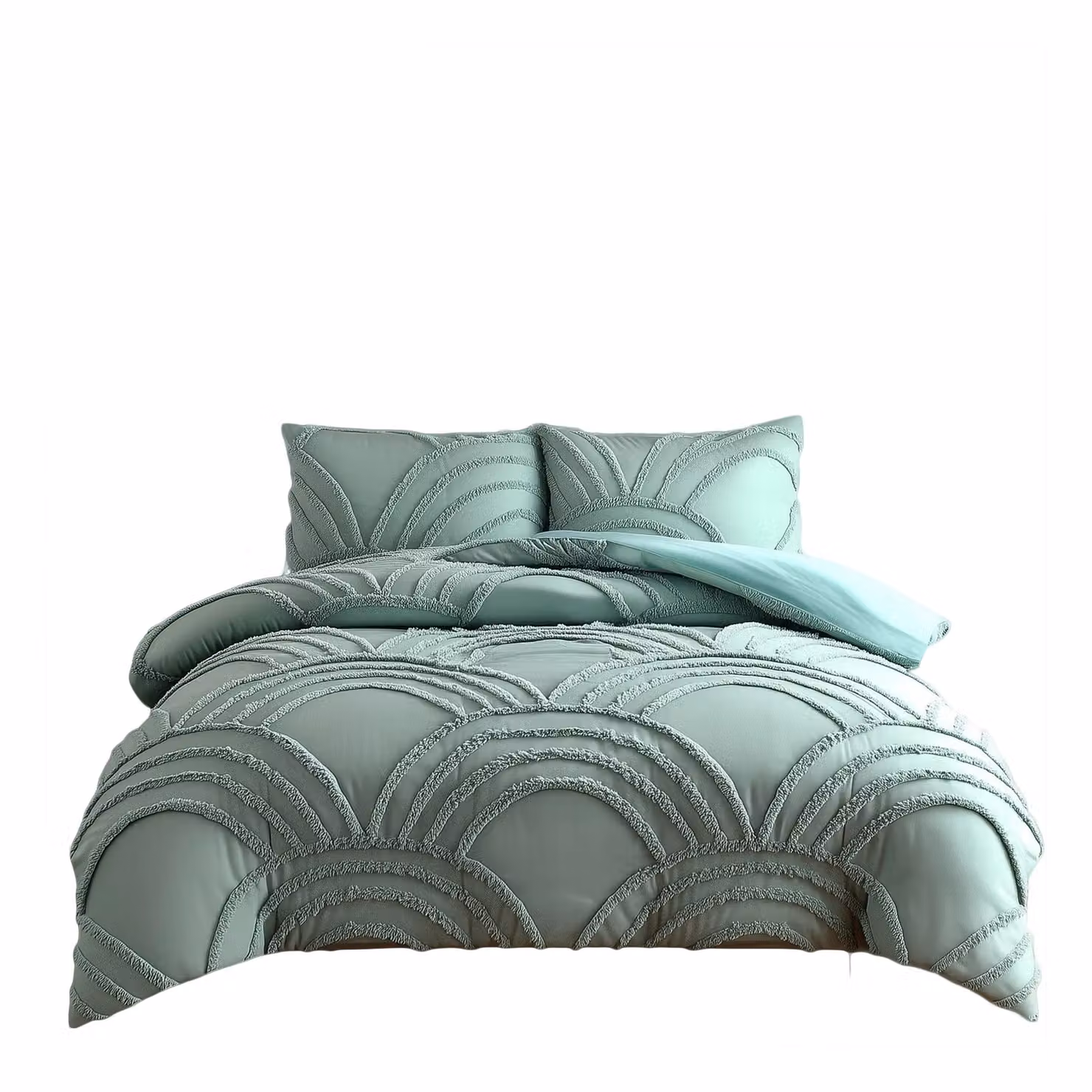 Snug City Super King Green Tufted Modern Luxury Duvet Cover and Pillowcase Set – 2