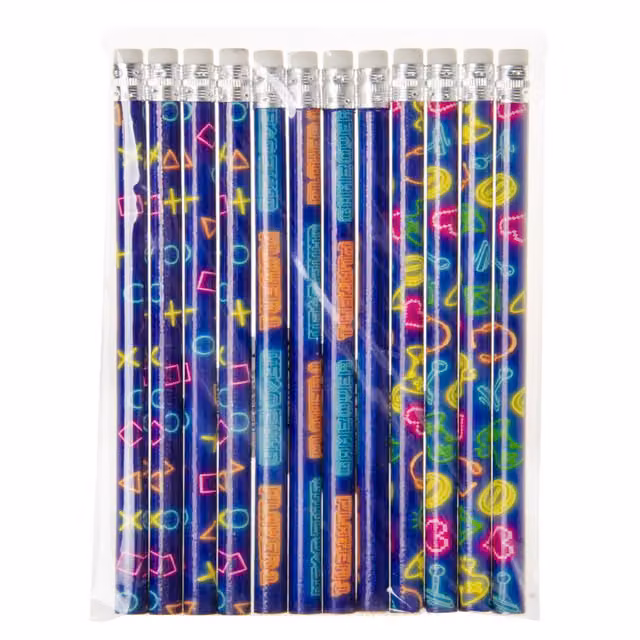 LG-Imports Pack of 12 Multicolour Gamer Design Graphite Wood Pencils with Eraser and White Accents