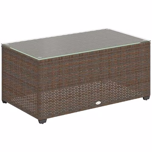 Outsunny Brown Rattan Outdoor Coffee Table with Glass Top, W/D/H: 90 x 50 x 38 cm – 1
