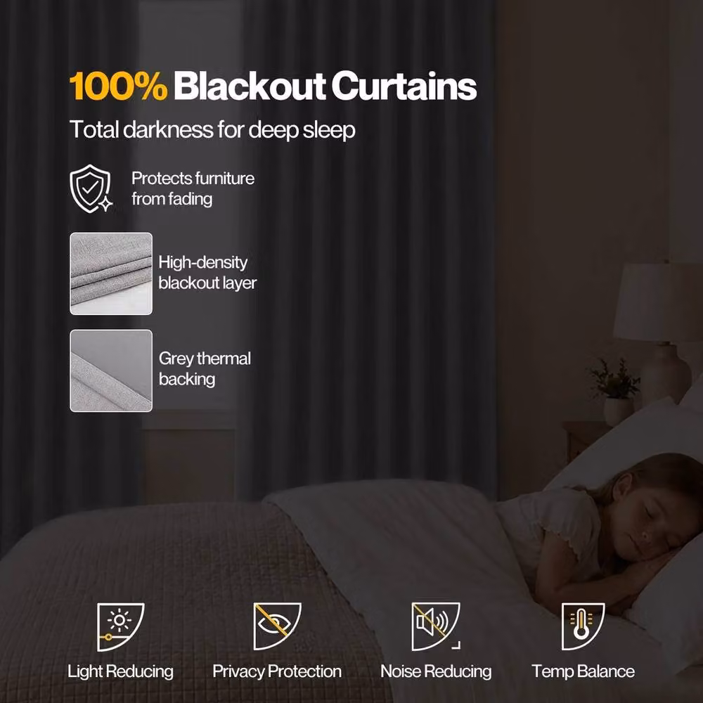 VOGREX Grey Linen Look Thermal Blackout Curtains, Pair – 3
