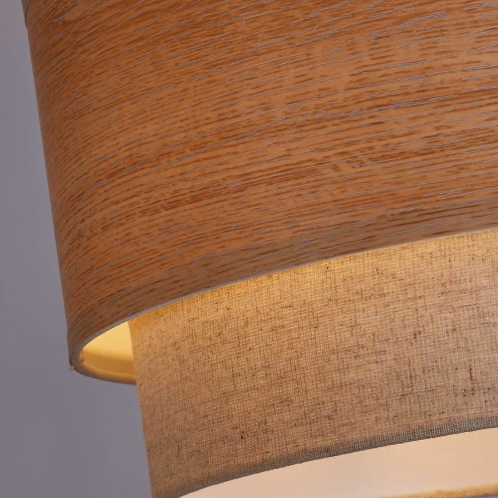 Lighting Collection Carter Two Tier Easy Fit Shade in Brown Wood and Fabric – 3
