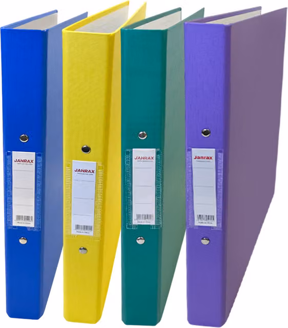 Janrax Pack of 4 A4 Paper Over Board Ring Binders in Yellow, Blue, Purple and Green