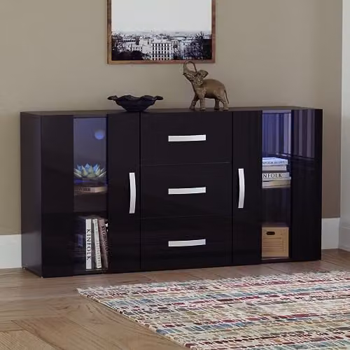 Vida Designs Astro Modern LED Sideboard in Black with 2 Doors and 3 Drawers – 1