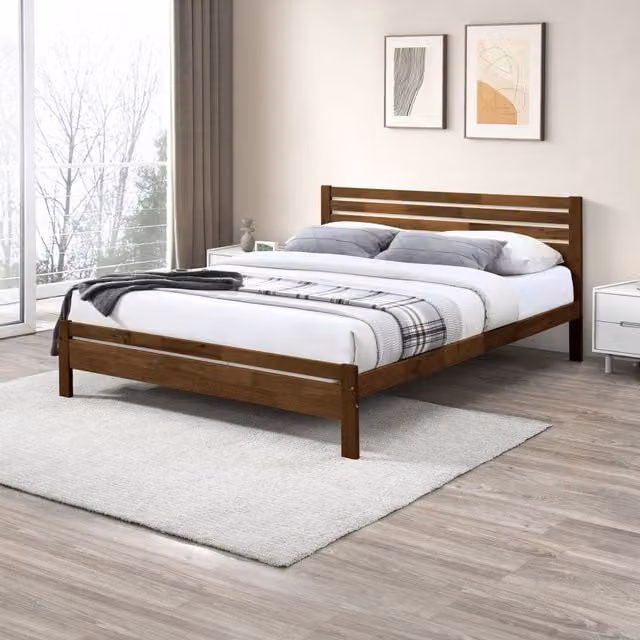 FurnitureboxUK Dylan King Size Bed Frame in Brown Solid Rubber Wood, W/D/H: 180 x 200 cm