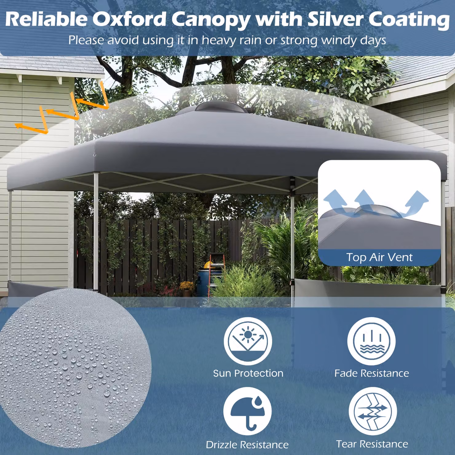 Gymax Pop up Canopy Tent with 2 Half Sidewalls and Wheeled Bag, Grey, W: 300 cm, D: 300 cm, H: 266 cm – 5