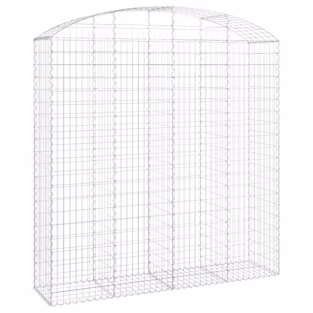 Berkfield Home Arched Gabion Basket in Silver Galvanised Steel, W/D/H: 200 x 50 x 200/220 cm