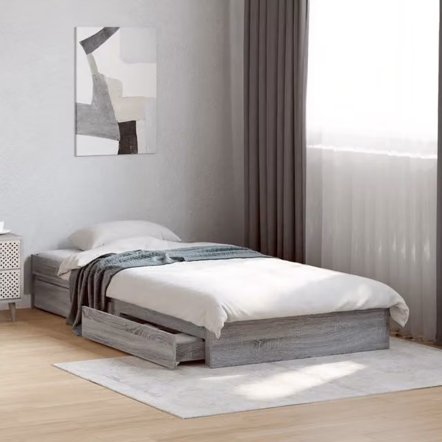 Berkfield Home Single Bed Frame with Drawers in Grey Sonoma, W/D/H: 90 x 190 cm