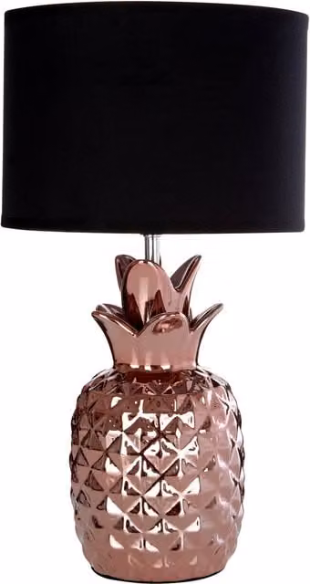 Orsina Pineapple Table Lamp with Copper Ceramic Base and Fabric Shade in Black and Gold, W/D/H: 23 x 23 x 40 cm – 1