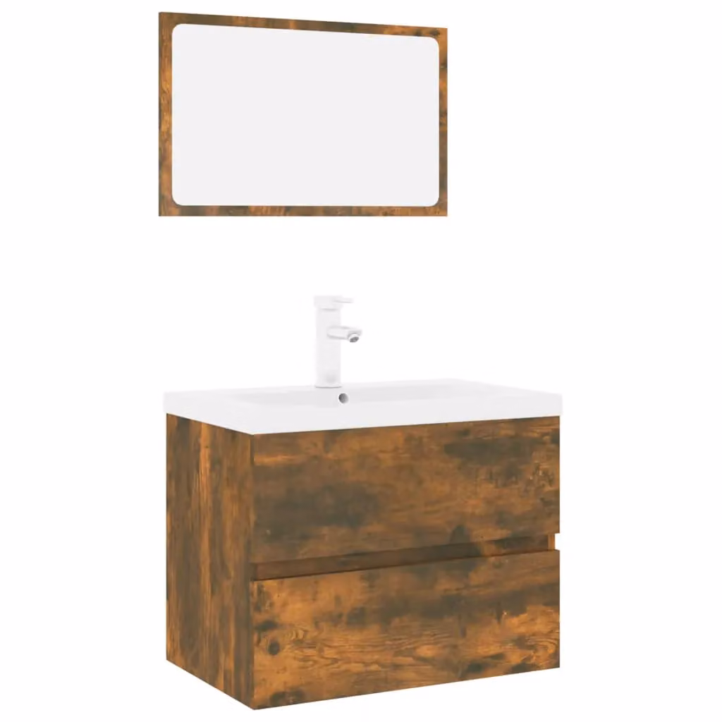 Berkfield Home Modern Bathroom Furniture Set in Smoked Oak Brown featuring Vanity Unit and Mirror Cabinet – 2
