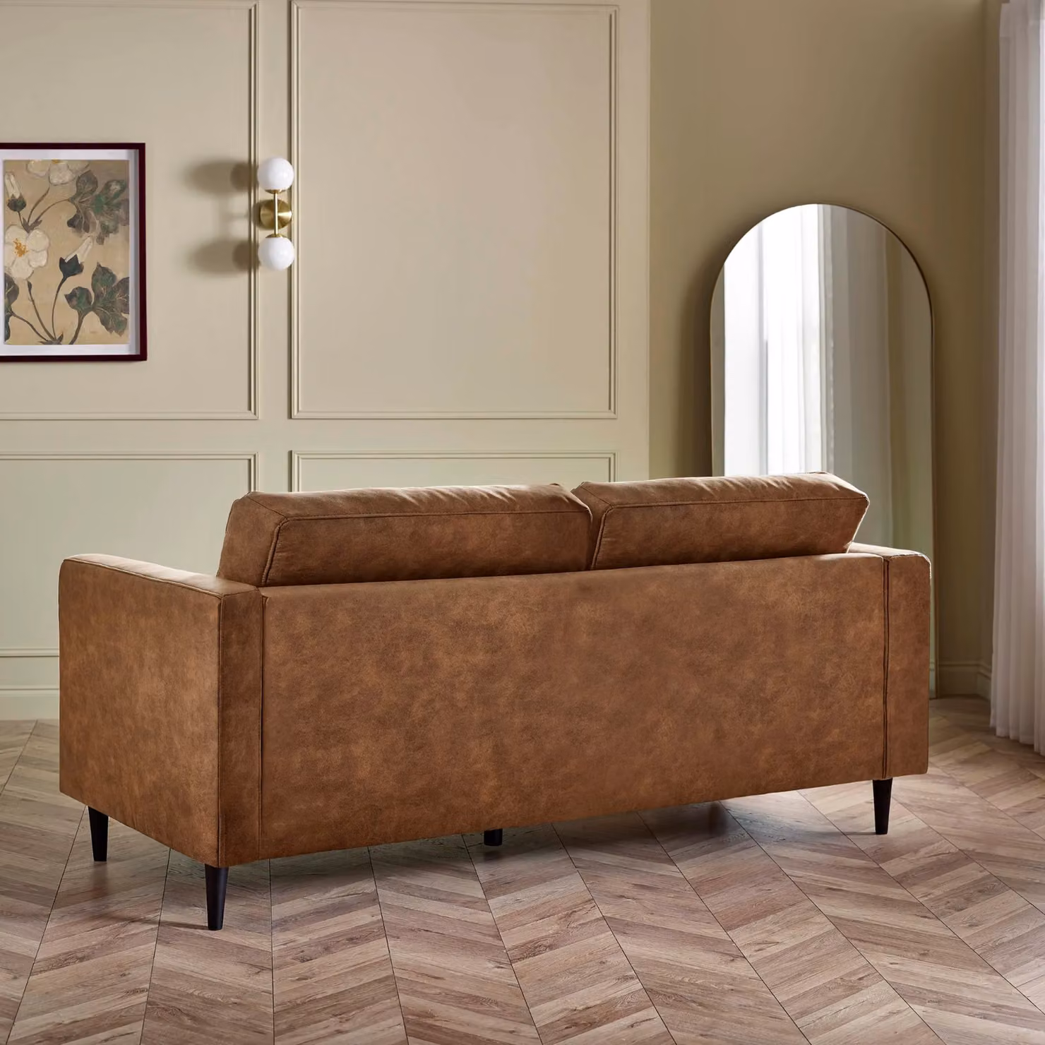 FurnitureboxUK Jade 3 Seater Sofa in Brown Faux Leather with Solid Wood Frame – 3