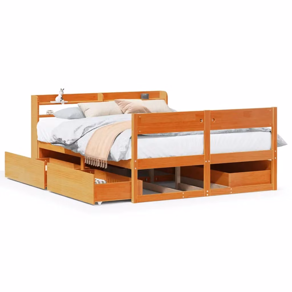 Berkfield Home King Size Solid Wood Pine Bed Frame in Wax Brown, 150 x 200 cm – 2