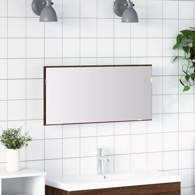 Berkfield Home Modern Bathroom Mirror Cabinet with Integrated LED Lighting, Brown Oak, W: 80 cm, D: 37 cm – 1
