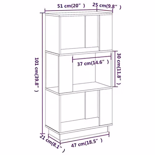 vidaXL Book Cabinet and Room Divider in Grey Solid Pine Wood, W: 51 cm, D: 25 cm, H: 101 cm – 3