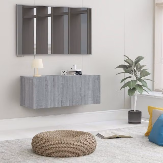 Berkfield Home Grey Sonoma TV Cabinet in Engineered Wood W/D/H: 80 x 30 x 30 cm