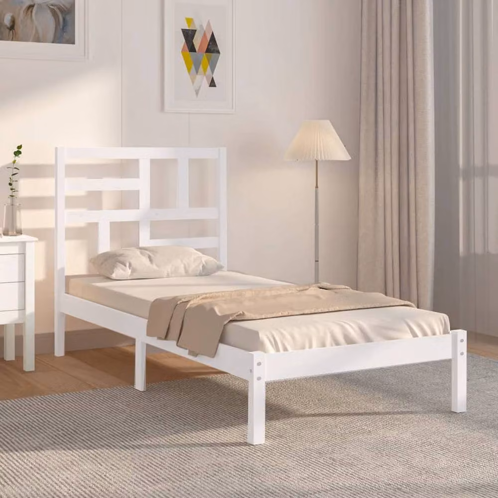 Berkfield Home White Solid Pine Wood Bed Frame W: 90 cm, L: 200 cm – 2