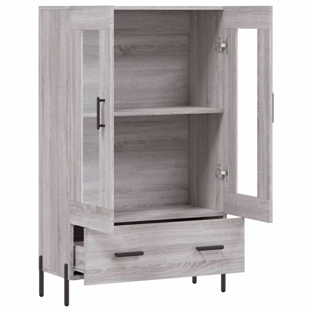 Berkfield Home Grey Sonoma Highboard with Glass Doors and Internal Shelves, W/D/H: 69.5 x 31 x 115 cm – 3