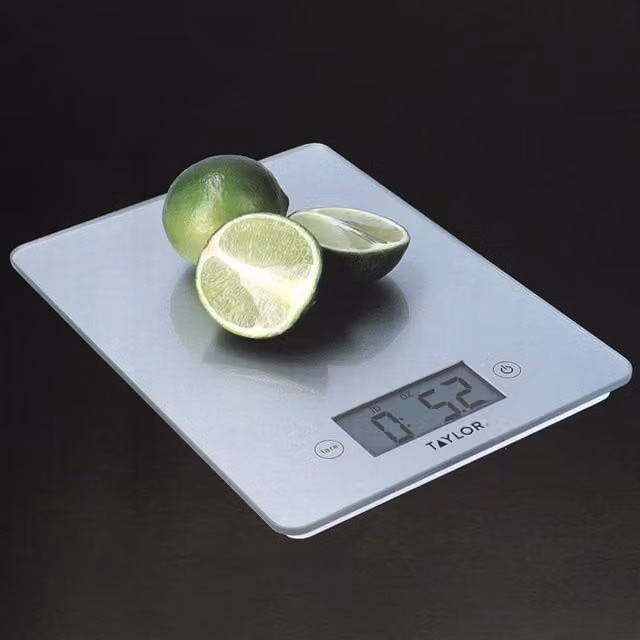 Taylor Pro Glass Digital Kitchen Scales with Tare Function, Silver and Grey, 5kg Capacity