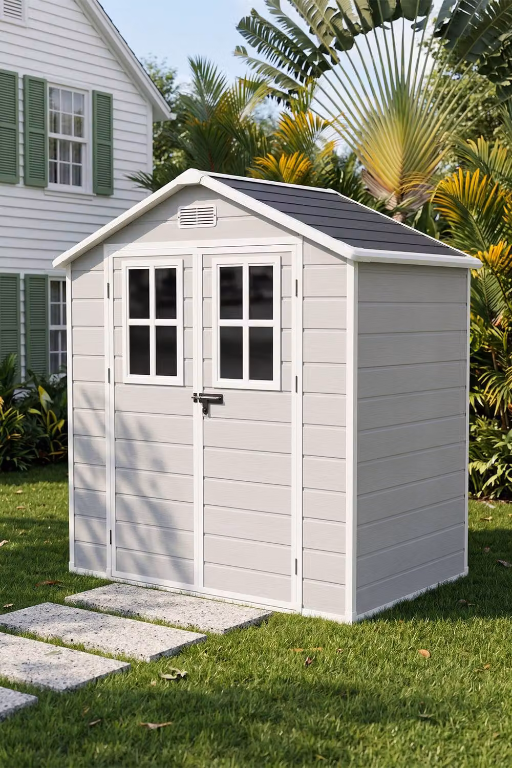 Living and Home Grey Garden Storage Shed with Lockable Door, W: 182.88 cm, D: 121.92 cm, H: 210 cm – 2