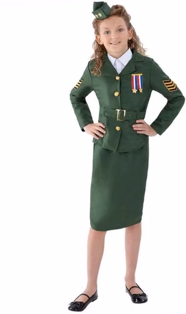 Smiffys Girls World War II Army Costume Set in Green