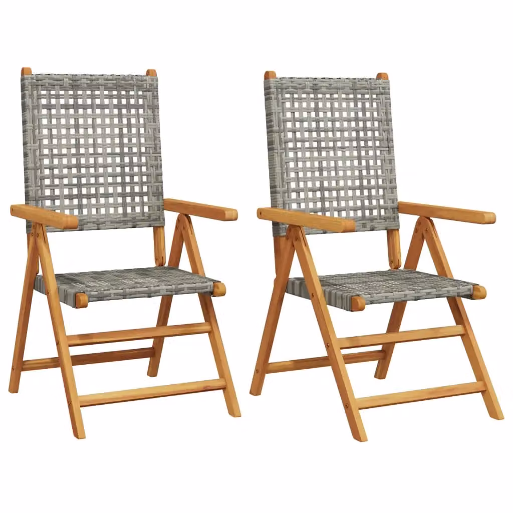 Berkfield Home Set of 2 Grey Garden Chairs with Acacia Wood Frame and Poly Rattan – 2