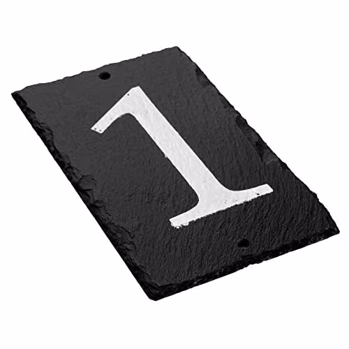 Nicola Spring Rustic Natural Slate House Number Plaque, Grey and White, W: 9.0 cm, H: 14.5 cm – 6