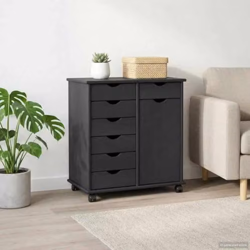vidaXL Rolling Cabinet in Grey Solid Pine Wood W/D/H: 63.5 x 39 x 65.5 cm – 2
