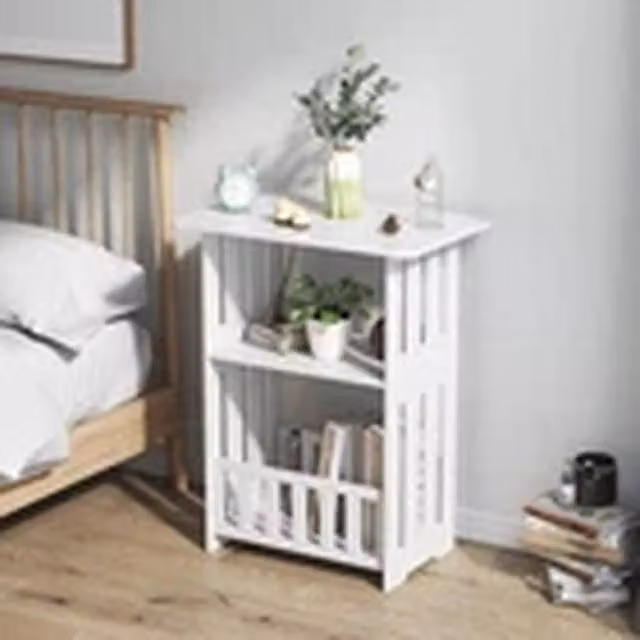 EONLION Small Bedside Nightstand and Storage Cabinet in White – 1