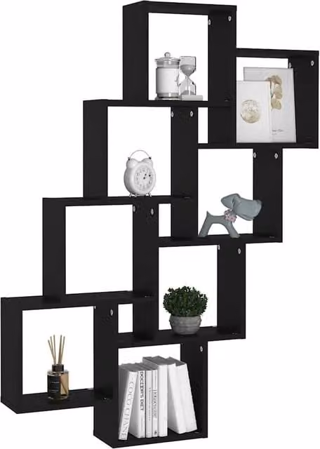 Berkfield Home Wall Mounted Cube Shelf in Black, W/D/H: 90 x 15 x 119 cm