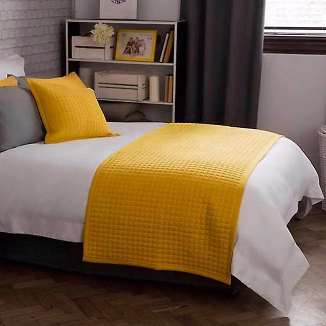 Crompton Quilted Bed Runner Throw in Yellow Cotton Blend