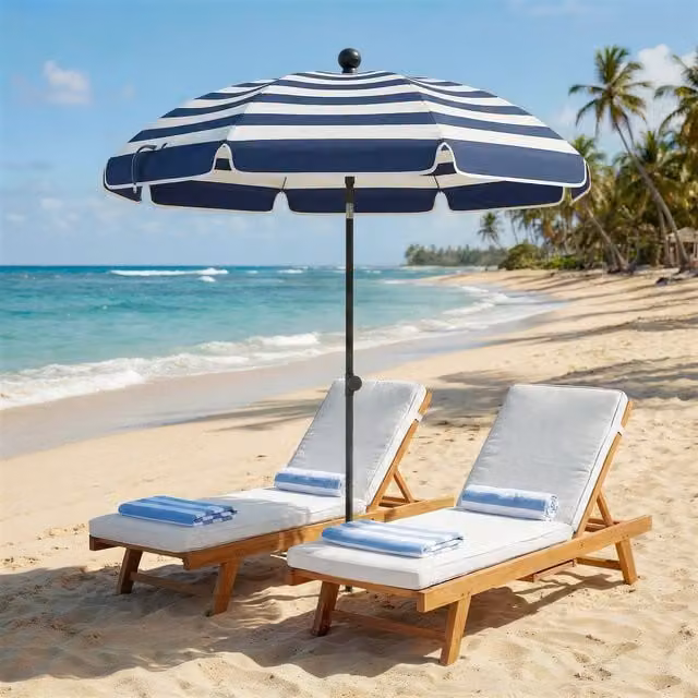 Outsunny 1.8 m Beach Umbrella Parasol with Sand Anchor and Tilt Function, Blue/White