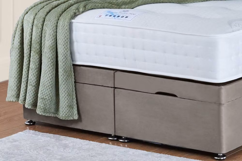 UK Bed Furniture Victoria End Lift Divan Ottoman Bed with 54 Inch Headboard in Light Beige, W/D/H: 90 x 190 cm – 3