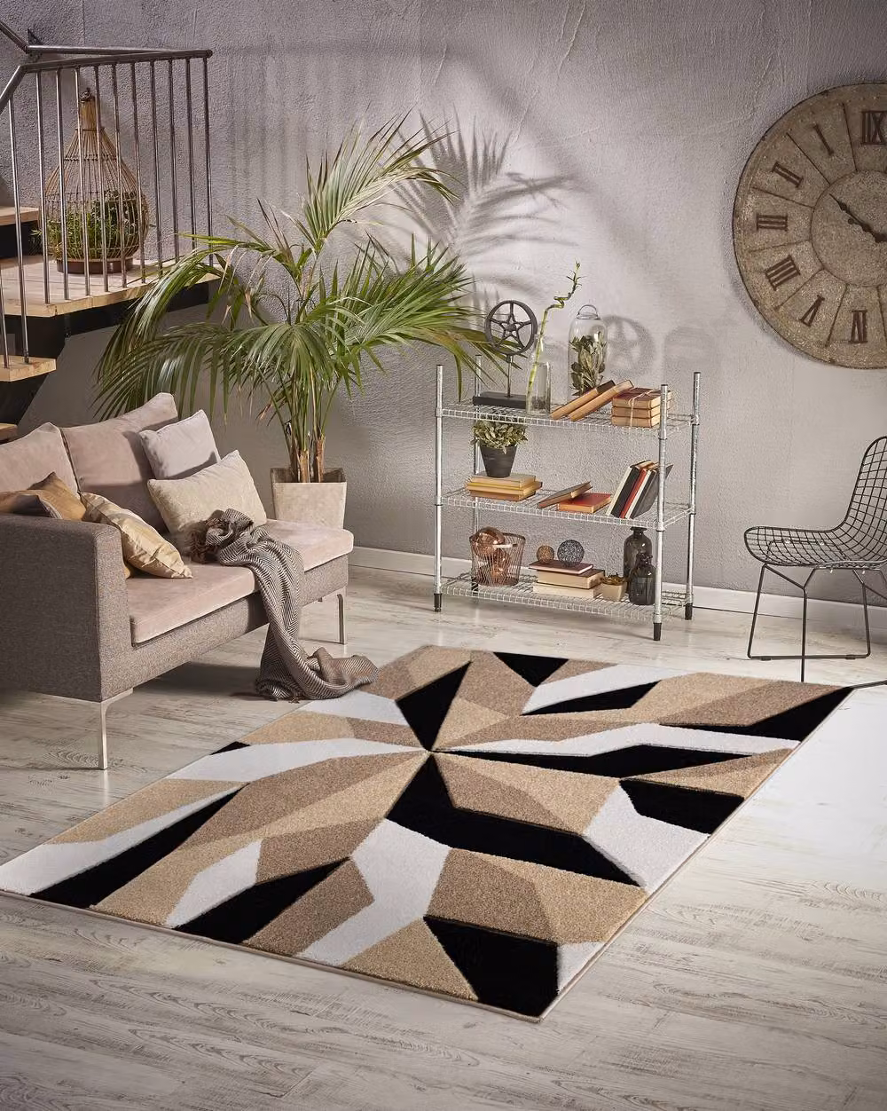 Smart Living Modern Hand Carved Geometric Area Rug in Beige and Multicolour, W: 200 cm, D: 290 cm – 3