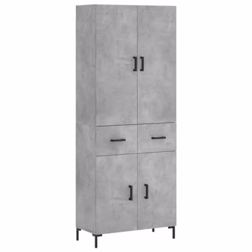 vidaXL Modern Highboard Sideboard in Concrete Grey with Drawers and Doors, H 180 x W 69.5 x D 34 cm
