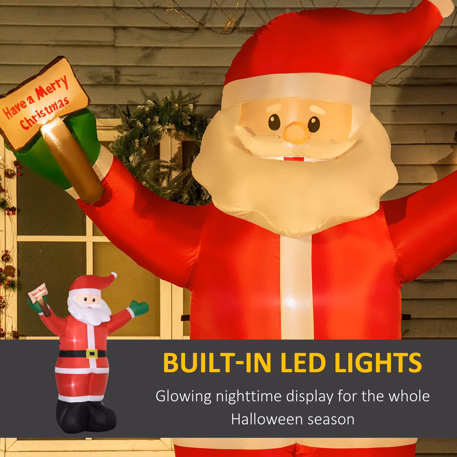Outsunny 8ft Inflatable Christmas Santa Claus with LED Light Sign, Red and White Outdoor Blow-Up Yard Display – 4